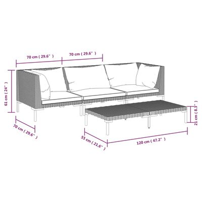 vidaXL 4-tlg. Garten-Lounge-Set mit Kissen Poly Rattan Dunkelgrau