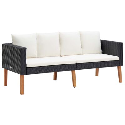 vidaXL 4-tlg. Garten-Lounge-Set mit Auflagen Poly Rattan Schwarz