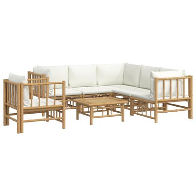 vidaXL 7-tlg. Garten-Lounge-Set mit Cremeweißen Kissen Bambus