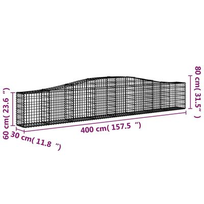 vidaXL Gabionen mit Hochbogen 4 Stk. 400x30x60/80 cm Verzinktes Eisen