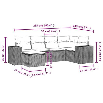 vidaXL 6-tlg. Garten-Sofagarnitur mit Kissen Hellgrau Poly Rattan