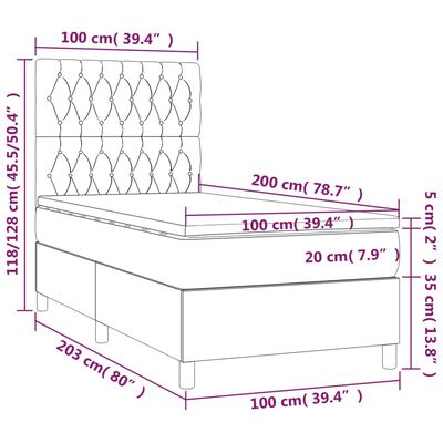 vidaXL Boxspringbett mit Matratze & LED Creme 100x200 cm Stoff