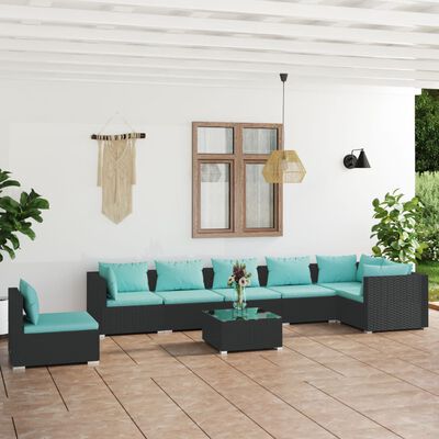 vidaXL 8-tlg. Garten-Lounge-Set mit Kissen Poly Rattan Schwarz