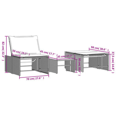 vidaXL Sonnenliegen 2 Stk. mit Tisch Braun Poly Rattan