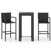 vidaXL 3-tlg. Garten-Bar-Set mit Armlehnen Poly Rattan Schwarz