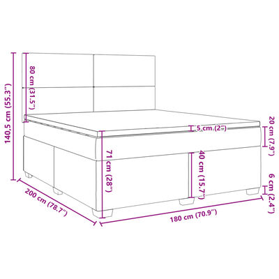 vidaXL Boxspringbett mit Matratze Hellgrau 180x200 cm Samt