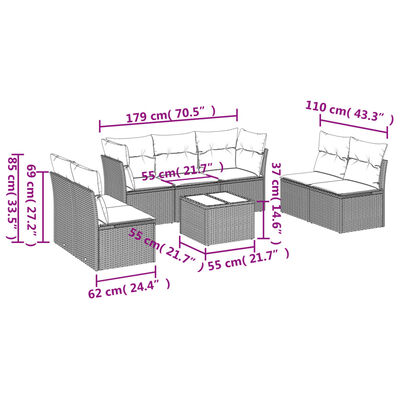 vidaXL 8-tlg. Garten-Sofagarnitur mit Kissen Grau Poly Rattan