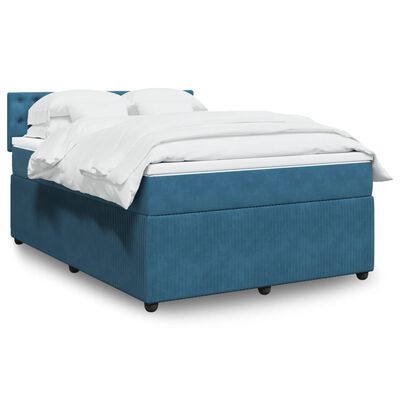 vidaXL Boxspringbett mit Matratze Blau 140x190 cm Samt