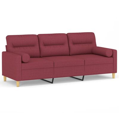 vidaXL 3-Sitzer-Sofa mit Zierkissen Weinrot 180 cm Stoff