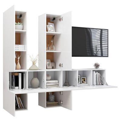 vidaXL 7-tlg. TV-Schrank-Set Hochglanz-Weiß Holzwerkstoff