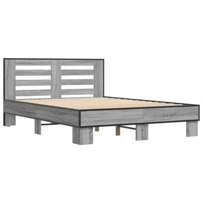 vidaXL Bettgestell Grau Sonoma 140x190 cm Holzwerkstoff und Metall