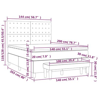 vidaXL Boxspringbett mit Matratze Schwarz 140x200 cm Stoff