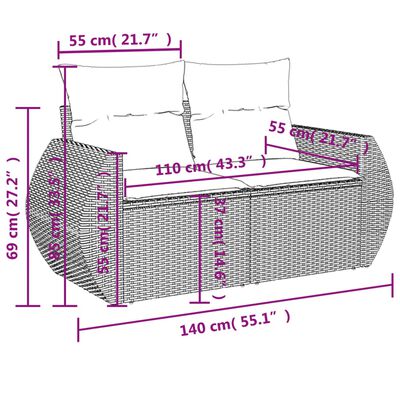 vidaXL 4-tlg. Garten-Sofagarnitur mit Kissen Hellgrau Poly Rattan