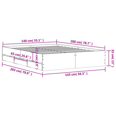 vidaXL Bettgestell mit Schubladen Grau Sonoma 140x200 cm Holzwerkstoff