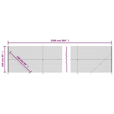 vidaXL Maschendrahtzaun mit Bodenflansch Silbern 1,6x25 m