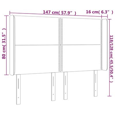 vidaXL LED Kopfteil Hellgrau 147x16x118/128 cm Stoff