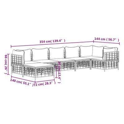 vidaXL 7-tlg. Garten-Lounge-Set mit Kissen Anthrazit Poly Rattan