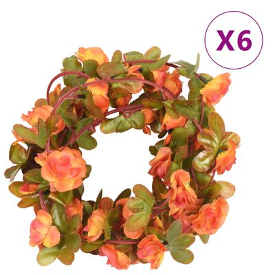 vidaXL Weihnachtskränze Blumen 6 Stk. Orange 250 cm