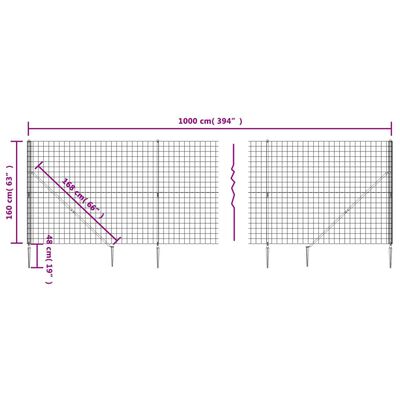 vidaXL Maschendrahtzaun mit Bodenhülsen Anthrazit 1,6x10 m