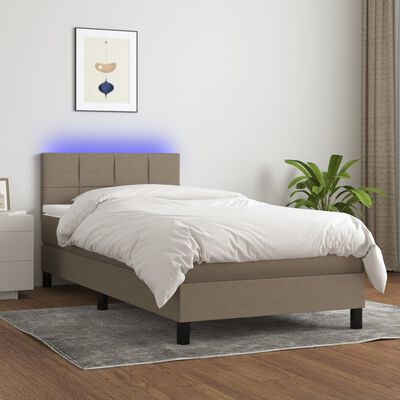 vidaXL Boxspringbett mit Matratze & LED Taupe 90x200 cm Stoff