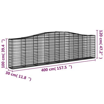 vidaXL Gabionen mit Hochbogen 4 Stk. 400x30x100/120cm Verzinktes Eisen