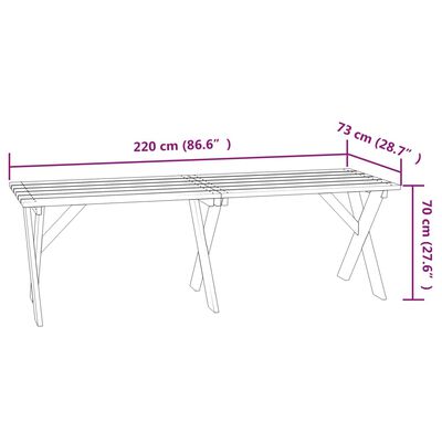 vidaXL Gartentisch 220x73x70 cm Kiefernholz Imprägniert