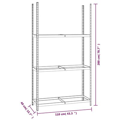 vidaXL Reifenregal mit 3 Böden Silbern 110x40x200 cm Stahl