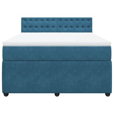 vidaXL Boxspringbett mit Matratze Blau 140x190 cm Samt