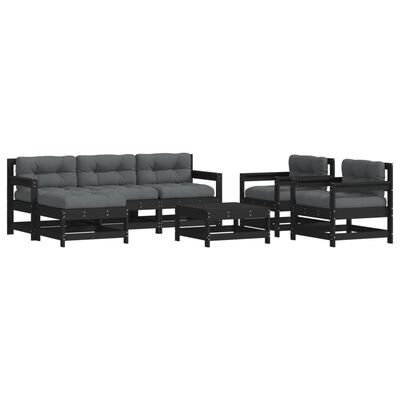 vidaXL 7-tlg. Garten-Lounge-Set mit Kissen Schwarz Massivholz