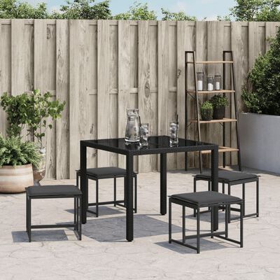 vidaXL Gartenhocker mit Kissen 4 Stk. Schwarz Stahl und Textilene