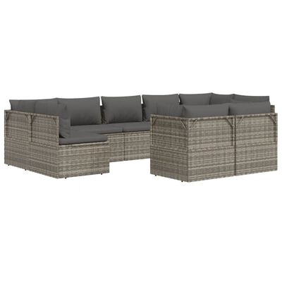 vidaXL 9-tlg. Garten-Lounge-Set mit Kissen Grau Poly Rattan