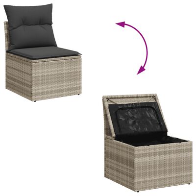 vidaXL 12-tlg. Garten-Sofagarnitur mit Kissen Hellgrau Poly Rattan