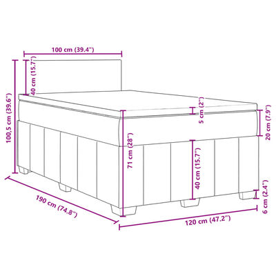 vidaXL Boxspringbett mit Matratze Dunkelgrau 120x190 cm Stoff