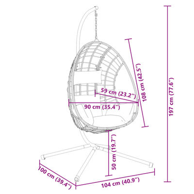 vidaXL Hängesessel Ei-Design mit Ständer Anthrazit Rattan und Stahl