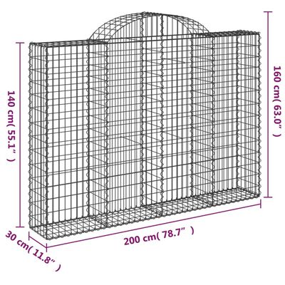 vidaXL Gabionen mit Hochbogen 25Stk. 200x30x140/160cm Verzinktes Eisen