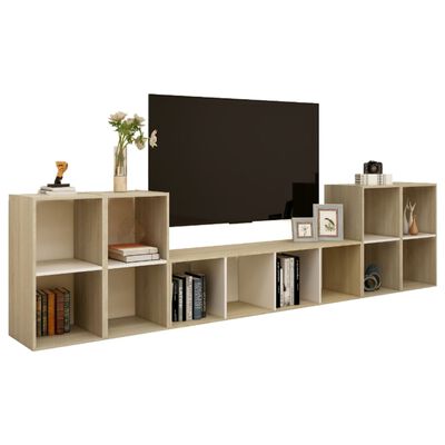 vidaXL 5-tlg. TV-Schrank-Set Weiß Sonoma-Eiche Holzwerkstoff