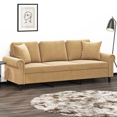 vidaXL 3-Sitzer-Sofa mit Zierkissen Braun 180 cm Samt