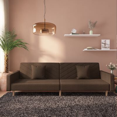 vidaXL Schlafsofa 2-Sitzer mit 2 Kissen Braun Stoff