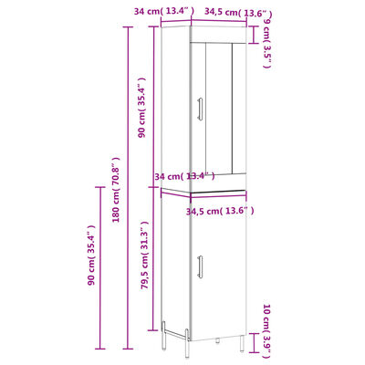 vidaXL Highboard Betongrau 34,5x34x180 cm Holzwerkstoff