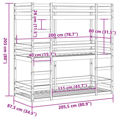 vidaXL Dreifach-Etagenbett 80x200 cm Massivholz Kiefer