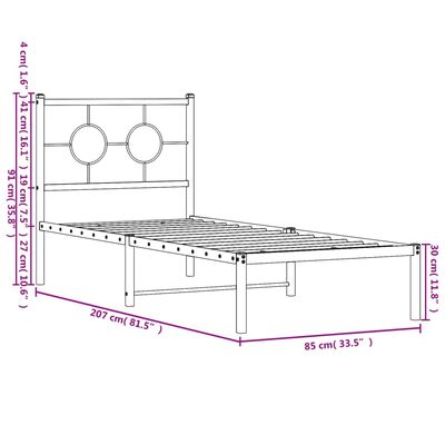 vidaXL Bettgestell mit Kopfteil Metall Schwarz 80x200 cm