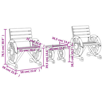 vidaXL 3-tlg. Garten-Lounge-Set Massivholz Tanne