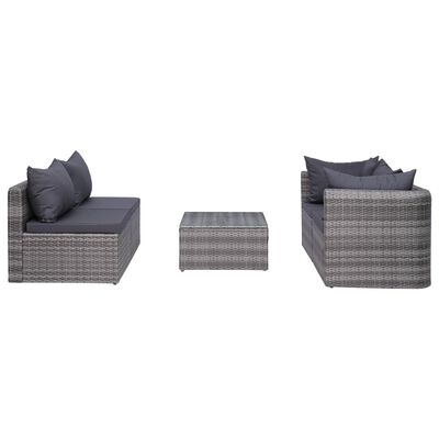 vidaXL 5-tlg. Garten-Sofagarnitur mit Polstern & Kissen Poly Rattan Grau