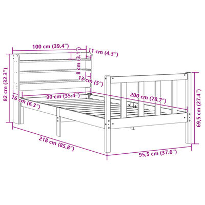 vidaXL Massivholzbett ohne Matratze Weiß 90x200 cm Kiefernholz