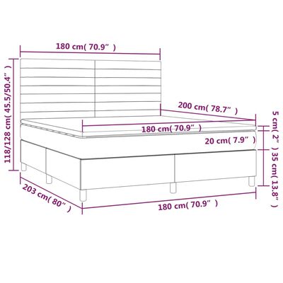 vidaXL Boxspringbett mit Matratze Hellgrau 180x200 cm Samt