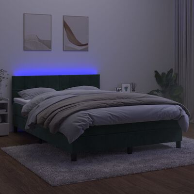 vidaXL Boxspringbett mit Matratze & LED Dunkelgrün 140x190 cm Samt