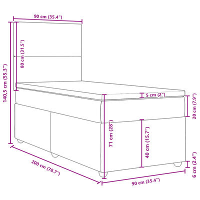 vidaXL Boxspringbett mit Matratze Hellgrau 90x200 cm Stoff