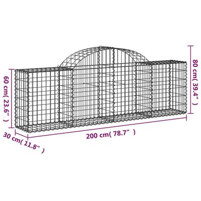 vidaXL Gabionen mit Hochbogen 8 Stk. 200x30x60/80 cm Verzinktes Eisen