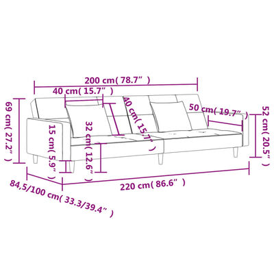 vidaXL Schlafsofa 2-Sitzer mit 2 Kissen Creme Stoff