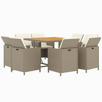 vidaXL 9-tlg. Garten-Essgruppe mit Kissen Poly Rattan Beige